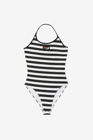 FILA Catalina Halter Bodysuits Black / White / Red,Womens Clothing | CA.PQUYVE016